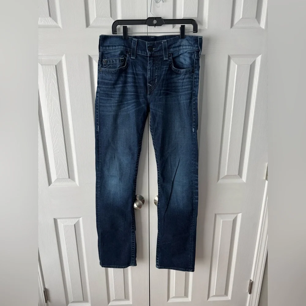True Religion Ricky Relaxed Straight Denim Jeans Size 32 Dark Blue Wash 2000s